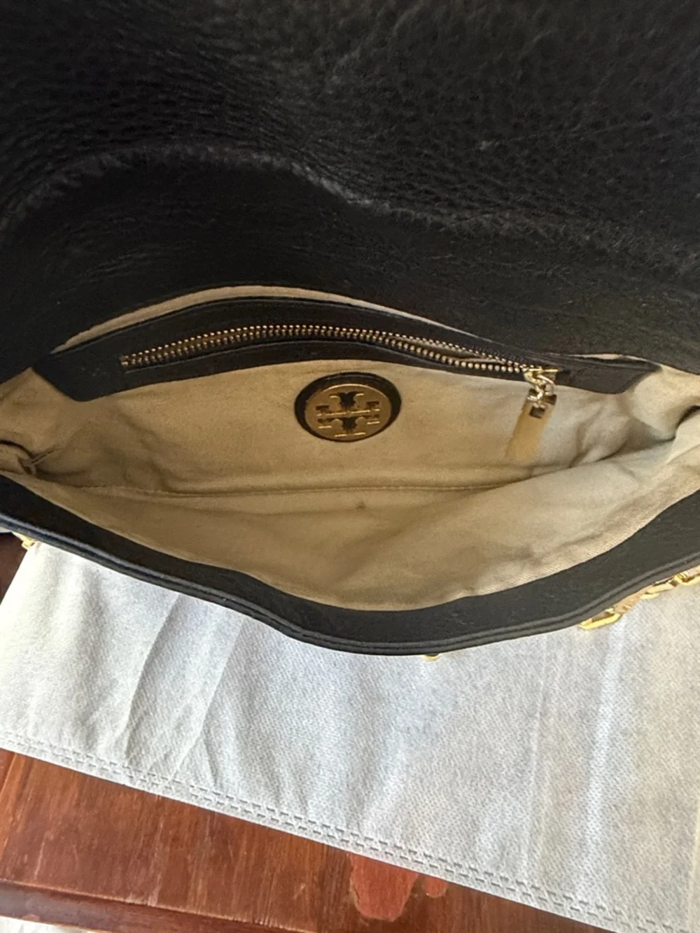 Tory Burch Amanda Convertible Black Pebble Leather Clutch/Crossbody